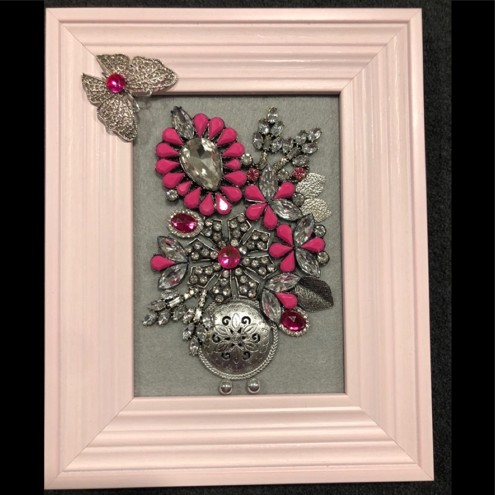 FRAMED JEWELRY ART COLLAGE “PINK PERFECTION” OOAK!